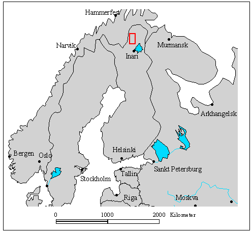 Location of the reindeer telemetry study site in northern Finland  (red symbol)
